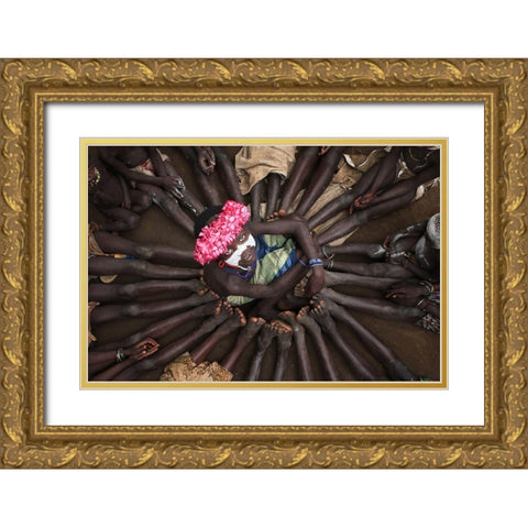 Kids In Holiday Gold Ornate Wood Framed Art Print with Double Matting by Alhumaid, Hesham