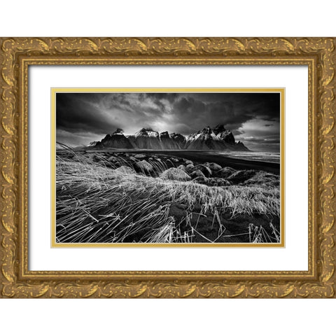 Stokksnes Dunes And Mountains Gold Ornate Wood Framed Art Print with Double Matting by Cole, Trevor