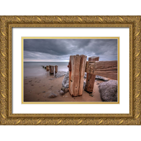 Weathered Wood In Colour Gold Ornate Wood Framed Art Print with Double Matting by Holmes, John