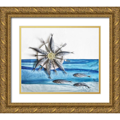 Sun And Sea ... Gold Ornate Wood Framed Art Print with Double Matting by Lazarov, Dimitar
