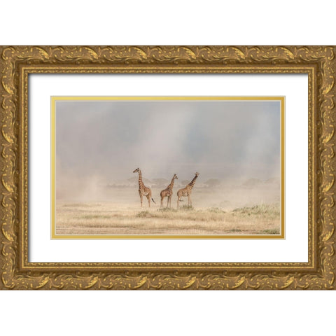 Weathering The Amboseli Dust Devils Gold Ornate Wood Framed Art Print with Double Matting by C. Sink, Jeffrey