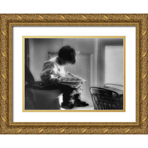Childhood Series : Poo Time Gold Ornate Wood Framed Art Print with Double Matting by Depaepe, Yvette