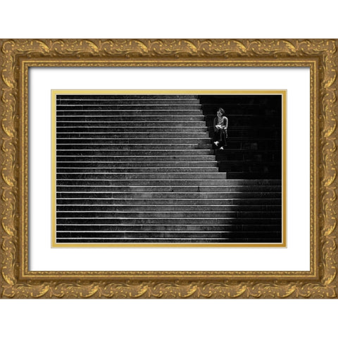 In Thoughts Gold Ornate Wood Framed Art Print with Double Matting by Van Son, Greetje