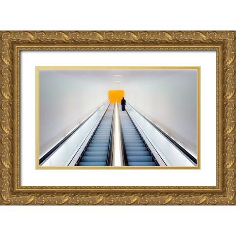 WhoS Afraid Of Black-Yellow And Grey Gold Ornate Wood Framed Art Print with Double Matting by Hageman, Michiel