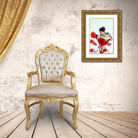 Red Gold Ornate Wood Framed Art Print with Double Matting by marinastudio