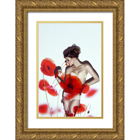 Red Gold Ornate Wood Framed Art Print with Double Matting by marinastudio