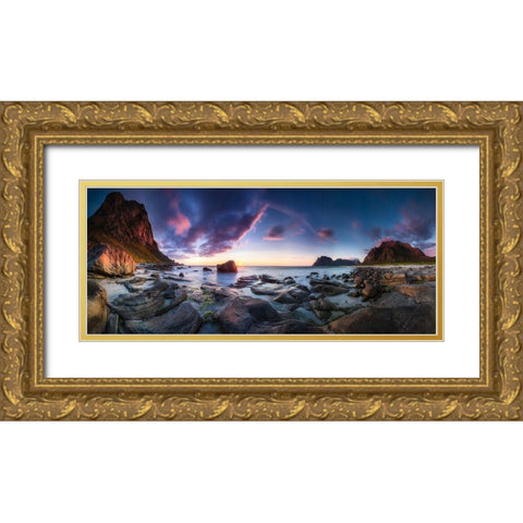 Utakleiv Sunset Gold Ornate Wood Framed Art Print with Double Matting by Nicholas Roemmelt, Dr.
