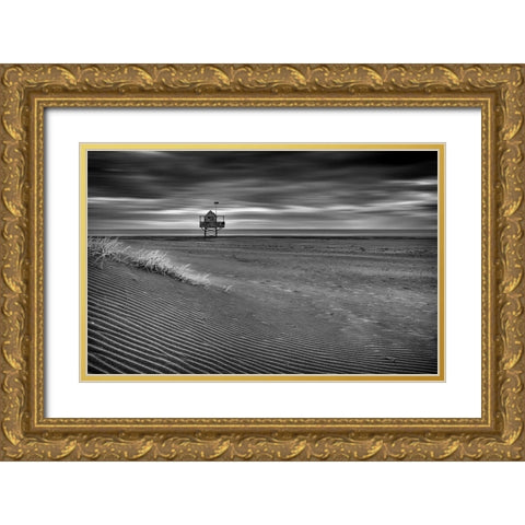 The Beach Hut Gold Ornate Wood Framed Art Print with Double Matting by Elgar, Peter