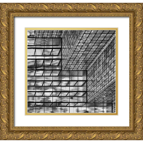 Silver Squares Gold Ornate Wood Framed Art Print with Double Matting by Van Son, Greetje