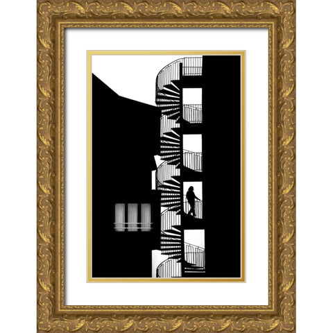 Silhouette Gold Ornate Wood Framed Art Print with Double Matting by Della Latta, Massimo