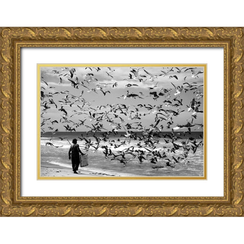 Birds Birds Gold Ornate Wood Framed Art Print with Double Matting by Van Der, Liesbeth