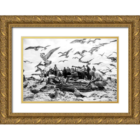 Birds Gold Ornate Wood Framed Art Print with Double Matting by van der, Liesbeth