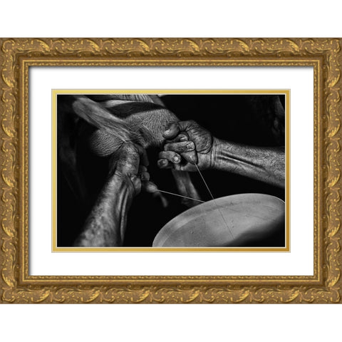 La??A?Leveur De Chauvres (Goat Breeding) Gold Ornate Wood Framed Art Print with Double Matting by Allicot, Manu