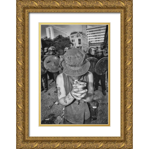 London Riot 02 Gold Ornate Wood Framed Art Print with Double Matting by Santos, Carlos Grury