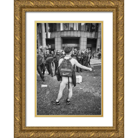 London Riot 03 Gold Ornate Wood Framed Art Print with Double Matting by Santos, Carlos Grury