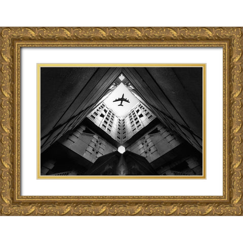 Plane City Gold Ornate Wood Framed Art Print with Double Matting by Christophe, Correy