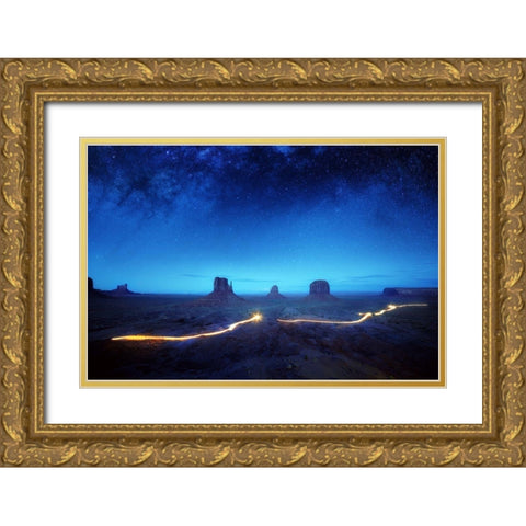 Magic Monument Valley Gold Ornate Wood Framed Art Print with Double Matting by Pablo De, Juan
