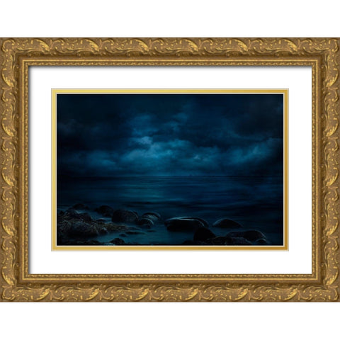 Moonlight Over Distant Shores Gold Ornate Wood Framed Art Print with Double Matting by Marthinussen, Willy