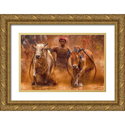 The Red Hat Gold Ornate Wood Framed Art Print with Double Matting by Hendriko, Media