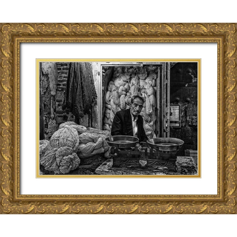 Rope Seller In A Bazaar (Iran) Gold Ornate Wood Framed Art Print with Double Matting by Inazio Kuesta, Joxe