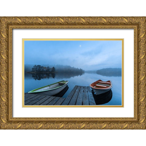 Dawn At The Lake Gold Ornate Wood Framed Art Print with Double Matting by Pettersson, Benny