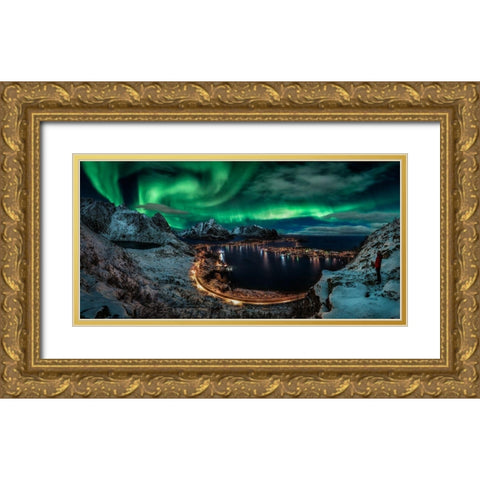 Chasing The Northern Lights Gold Ornate Wood Framed Art Print with Double Matting by De La, Javier