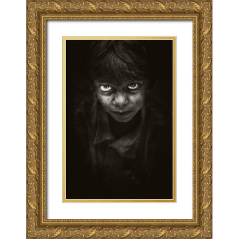 Angry Face Gold Ornate Wood Framed Art Print with Double Matting by Ali, Naseem