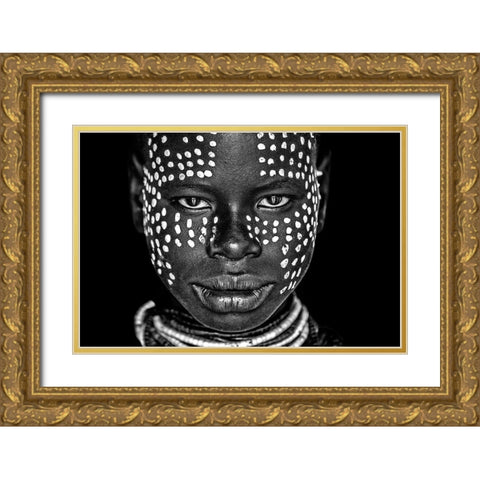 Karo Girl Gold Ornate Wood Framed Art Print with Double Matting by Vidak, Vedran
