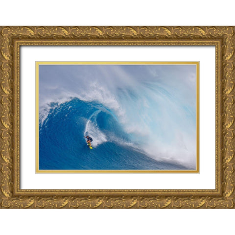 Surfing Jaws Gold Ornate Wood Framed Art Print with Double Matting by Stahl, Peter