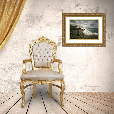 Itzurun Beach And Chapel Of San Telmo Gold Ornate Wood Framed Art Print with Double Matting by Osuna, Fran