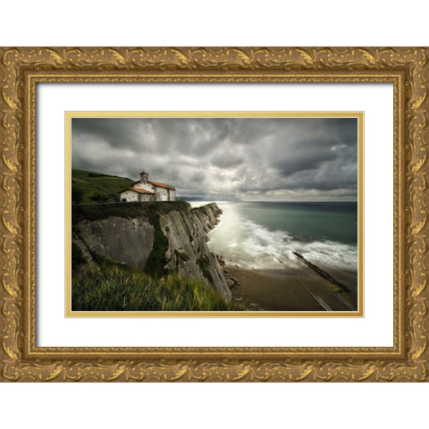 Itzurun Beach And Chapel Of San Telmo Gold Ornate Wood Framed Art Print with Double Matting by Osuna, Fran