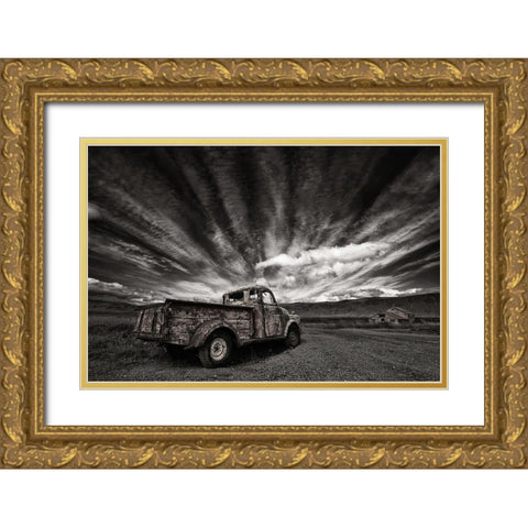 Old Truck (Mono) Gold Ornate Wood Framed Art Print with Double Matting by H. Ingibergsson, Torsteinn