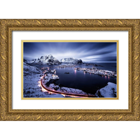 Reine Blue Hour Gold Ornate Wood Framed Art Print with Double Matting by De La, Javier