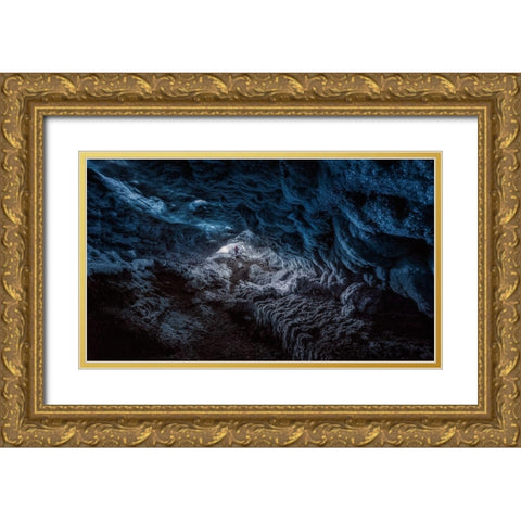 Exploring A Fronzen Blue World Gold Ornate Wood Framed Art Print with Double Matting by De La, Javier