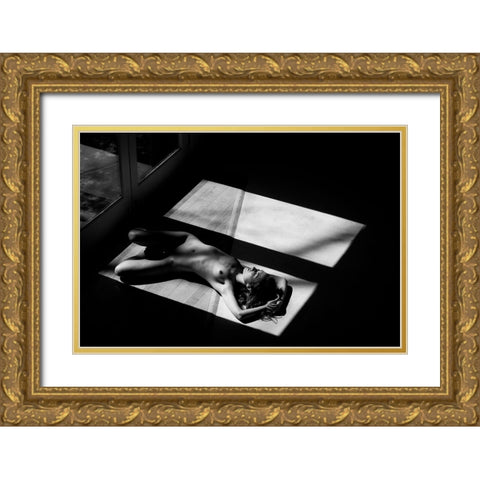Half Gold Ornate Wood Framed Art Print with Double Matting by JAE