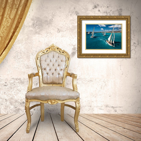 Race Start Gold Ornate Wood Framed Art Print with Double Matting by Pelissier, Marc