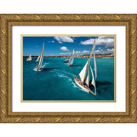 Race Start Gold Ornate Wood Framed Art Print with Double Matting by Pelissier, Marc
