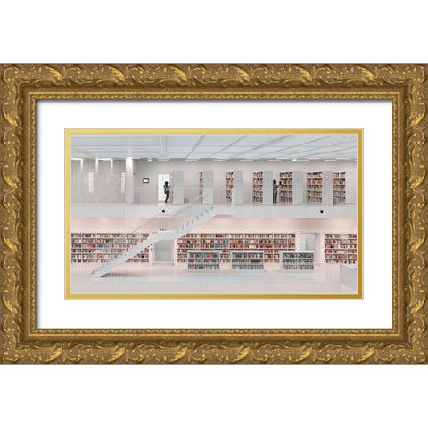 In The Library, 2014 Gold Ornate Wood Framed Art Print with Double Matting by Martin Doelz, Hans