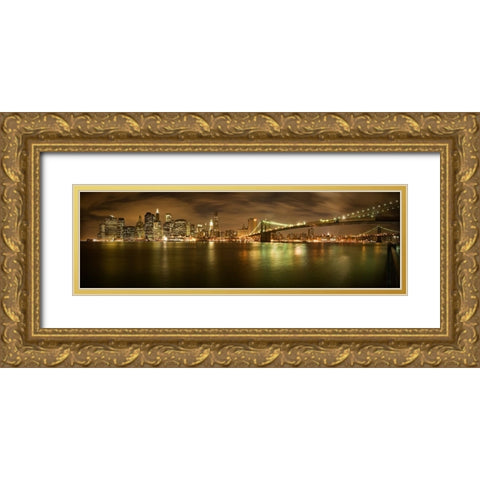 New York Skyline Gold Ornate Wood Framed Art Print with Double Matting by Pandit, Shubhra