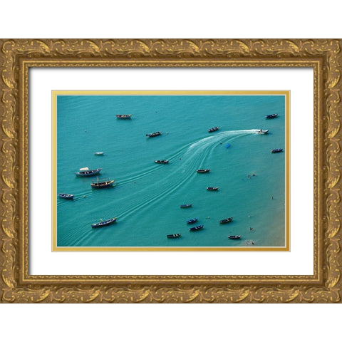 Among The Boats Gold Ornate Wood Framed Art Print with Double Matting by Peinado, Chechi