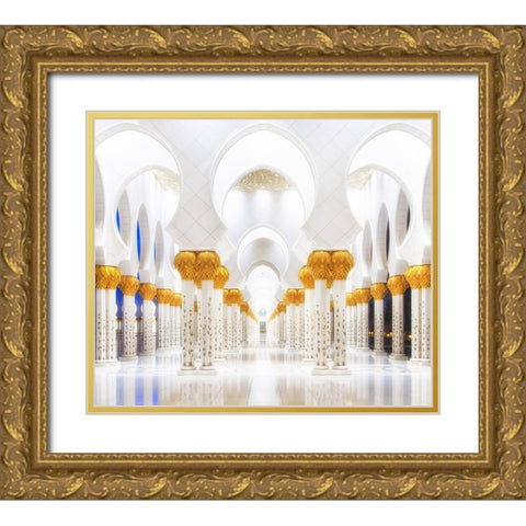 White And Gold Gold Ornate Wood Framed Art Print with Double Matting by Raof, Mohamed