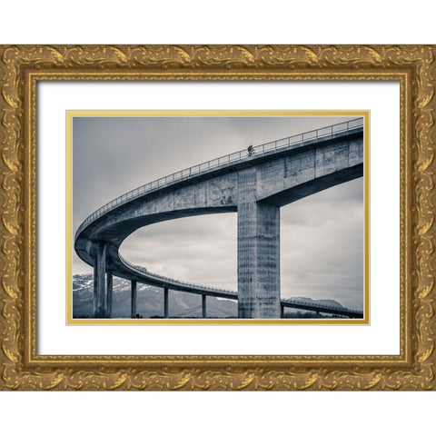 The Lonely Biker Gold Ornate Wood Framed Art Print with Double Matting by Caroline Stroksnes, Mette