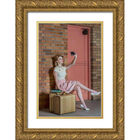 An Old Self Portrait Gold Ornate Wood Framed Art Print with Double Matting by Woodforth, Kirsten
