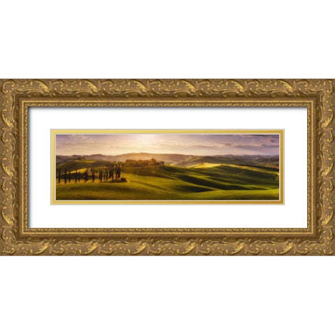 Waves Of Light Gold Ornate Wood Framed Art Print with Double Matting by De La, Javier