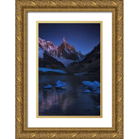Laguna Torre - A Frozen Night Gold Ornate Wood Framed Art Print with Double Matting by Zhang, Yan