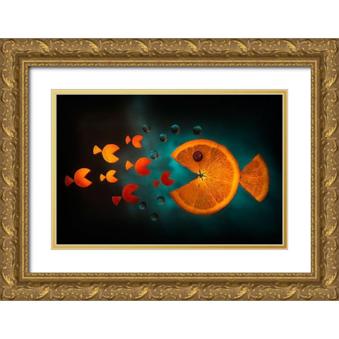 Orange Fish Gold Ornate Wood Framed Art Print with Double Matting by Ianeva, Aida