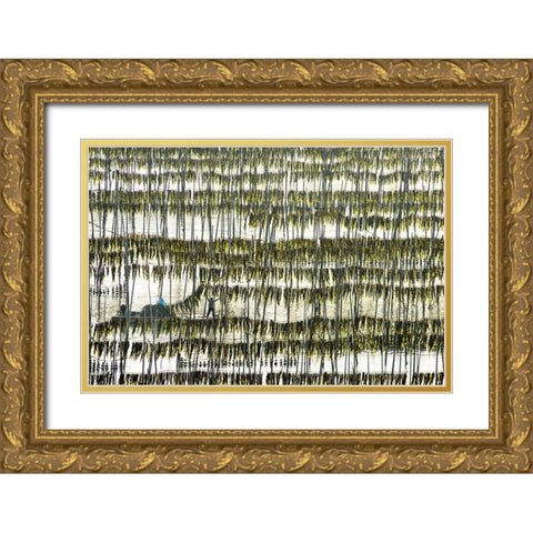 Harvesting Kelp Gold Ornate Wood Framed Art Print with Double Matting by Zhou, Xinhua
