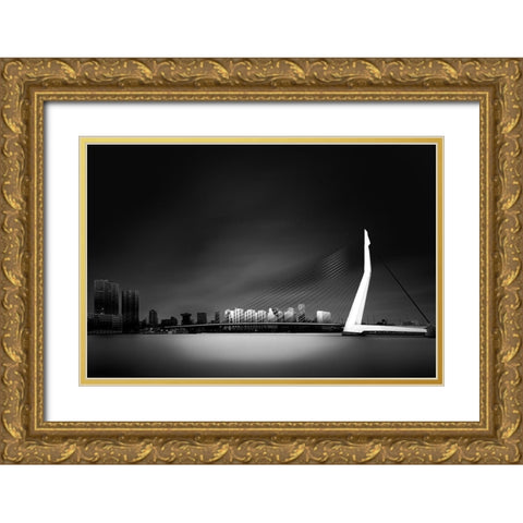Erasmus Bridge Rotterdam Gold Ornate Wood Framed Art Print with Double Matting by Denis