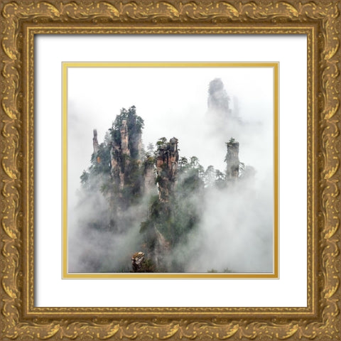 Zhangjiajie Gold Ornate Wood Framed Art Print with Double Matting by Zhu, Hua