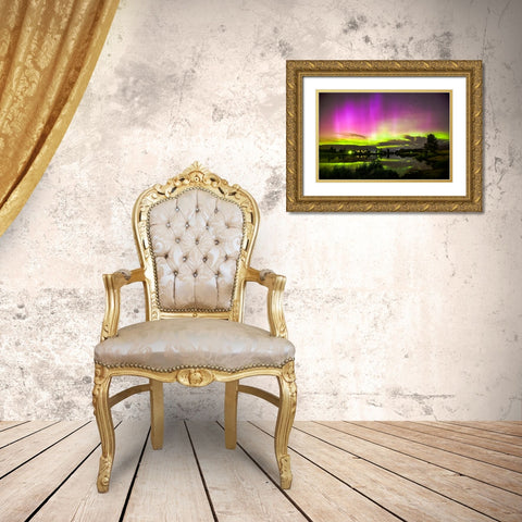 Aurora Night Gold Ornate Wood Framed Art Print with Double Matting by Song, Fall